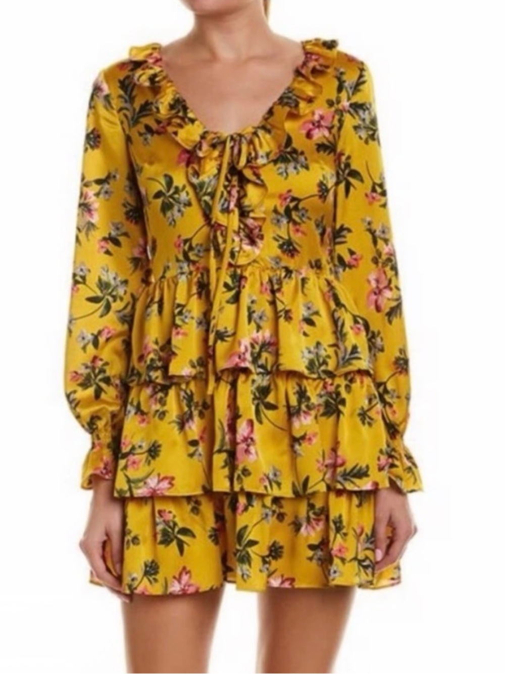 Avec Les Filles Tiered Satin Ruffle Dress, Multi Yellow Gold Size 12 Feminine